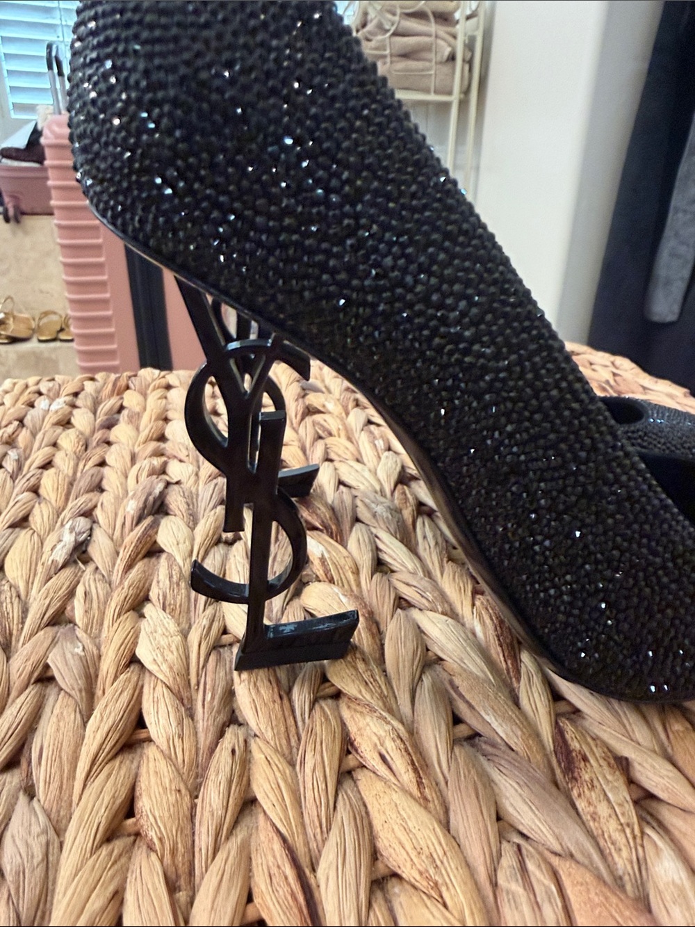 Authentic Saint Laurent Black Crystal Pointed Toe Pumps - Picture 6 of 6